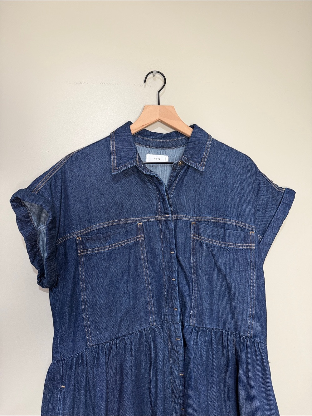 Denim Midi Shirt Dress in Dark Blue - Picture 2 of 8